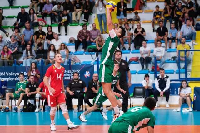 Aleksandar Nikolov (BUL) in action during the semifinals of the CEV U20 Volleyball European Championship 2022 in Montesilvano (Photo by Elena Vizzoca\/Pacific Press\/Sipa USA