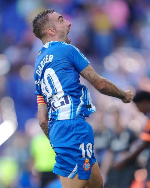 Sergi Darder of RCD Espanyol celebrates after scoring the 2-1 during the La Liga match between RCD Espanyol and Valencia CF played at RCDE Stadium on October 2, 2022 in Barcelona, Spain. (Photo by Colas Buera \/ pressinphoto \/ Sipa USA