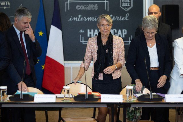 French Prime Minister Elisabeth Borne arrives for an interministerial Committee on Disability to define the method of work of the executive during the next five years at the University Paris-Cite in Paris on October 6, 2022. Photo by Raphael Lafargue\/Abaca\/Sipa