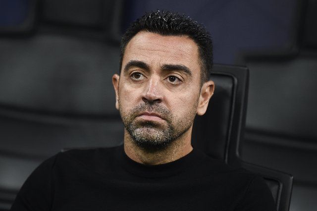 MILAN, ITALY - October 04, 2022: Xavi, head coach of FC Barcelona, looks on prior to the UEFA Champions League football match between FC Internazionale and FC Barcelona. (Photo by Nicolò Campo\/Sipa USA
