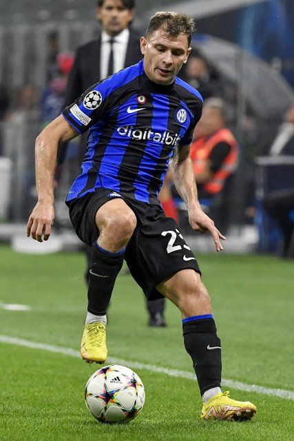 Nicolo Barella of Fc Internazionale in action during the Champions League Group C football match between FC Internazionale and FCB Barcelona at San Siro stadium in Milano (Italy), October 4th, 2022. Photo Andrea Staccioli \/ Insidefoto \/Sipa USA *** No Sales in Italy 