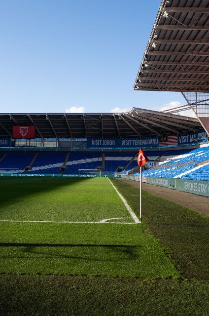 The Cardiff City Stadium pitch before the 2023 FIFA Womens World Cup Play-Off First Round fixture between Wales and Bosnia and Herzegovina at the Cardiff City Stadium in Cardiff, Wales. (James Whitehead\/SPP) (Photo by James Whitehead\/SPP\/Sipa USA