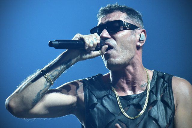 Fabio Bartolo Rizzo, better known by his stage name Marracash performs live at the Palapartenope with his Persone Tour 2022 in Naples, Italy on October 4, 2022. (Photo by Paola Visone\/Pacific Press\/Sipa USA