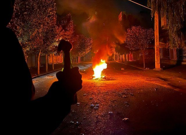 Iranian protester hold a molotov cocktail during clashes with security forces durning protest against Islamic Republic regime in Mahabad city in the northwestern Kurdistan region, 362 people had been killed in the two-month-long protests, including 56 minors. It also reported that 56 members of the security forces had been killed, in addition to 16,033 people who were arrested. unrest continue in Iran since the murder of Mahsa Amini, Iranians have been holding daily protect with security forces durning protest against Islamic Republic regime in Mahabad. Iran. November 16, 2022. Photo by SalamPix\/Abaca\/Sipa