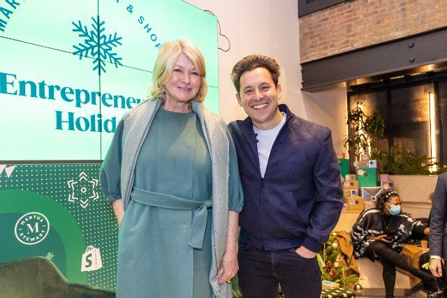 Martha Stewart and Harley Finkelstein, President, Shopify at An Entrepreneurs Holiday Party at Shopify NY with Martha Stewart in New York, NY on Dec. 9, 2021. (Photo by Chris Lazzaro for Shopify\/Sipa USA
