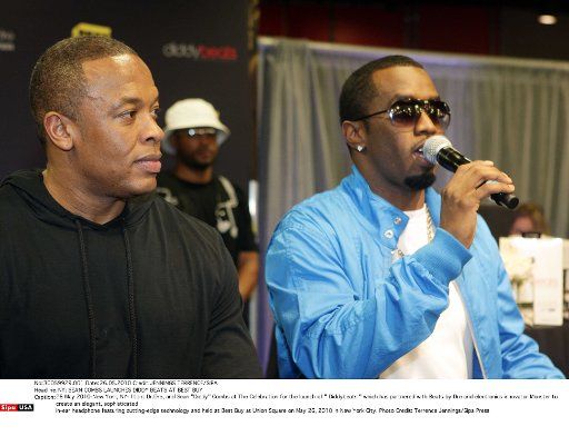 26 May 2010-New York NY- l to r: Dr.Dre and Sean "Diddy" Combs at The Celebration for the launch of " Diddybeats " which has partnered with Beats by Dre and electronics innovator Monster to create an elegant sophisticated in-ear headphone ...