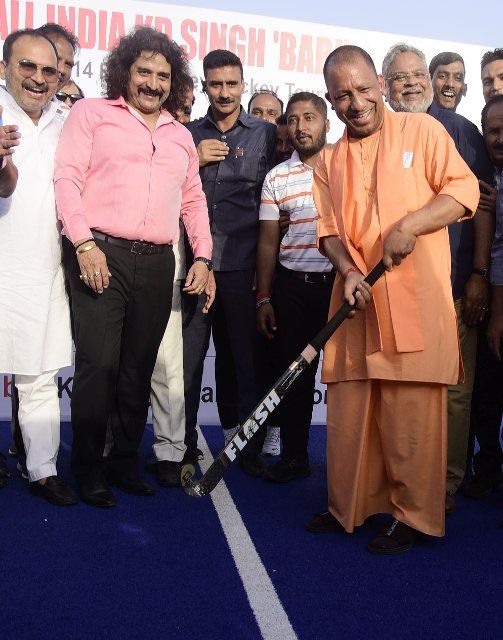 LUCKNOW, INDIA - APRIL 4: Uttar Pradesh Chief Minister Yogi Adityanath at the closing ceremony of 32nd All India KD Singh Babu Memorial Hockey tournament, at Vijyant Khand Stadium on April 4, 2022 in Lucknow, India. (Photo by Deepak Gupta\/Hindustan Times\/Sipa USA