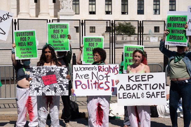 Abortion rights protesters gather at the Supreme Court to call for the preservation of reproductive rights in Washington, D.C. on June 18, 2022. (Photo by Matthew Rodier\/Sipa USA