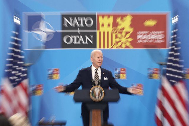 U.S. President Joe Biden addresses a press conference on the second and final day of the NATO 2022 Summit at the IFEMA Trade Fair Center MADRID, June 30, 2022, in Madrid, Spain. The NATO 2022 Summit officially began yesterday, June 29, and ends today. The celebration coincides with the 40th anniversary of Spain\