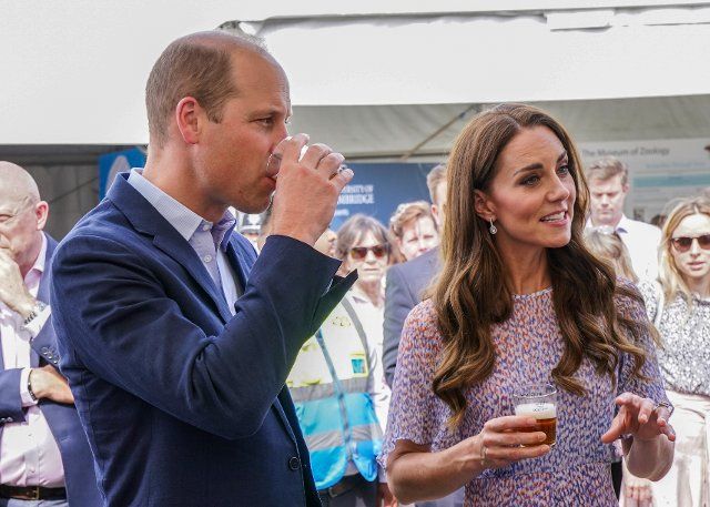 The Duke and Duchess of Cambridge attended the Cambridgeshire County Day at Newmarket Racecourse. During the visit they played football and tried some locally brewed craft beer. Pictured: The Duke and Duchess of Cambridge,Prince William,William 