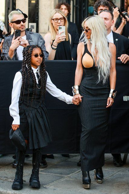Jean Paul Gaultier attends the Jean Paul Gaultier by Olivier Rousteing Couture Fall Winter 2022 2023 show as part of Paris Fashion Week on July 06, 2022 in Paris, France. Photo by Nasser Berzane\/ABACAPRESS.COM Pictured: North West,Kim Kardashian 