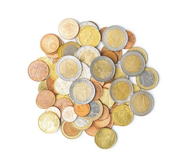 Euro coins isolated on a white background.