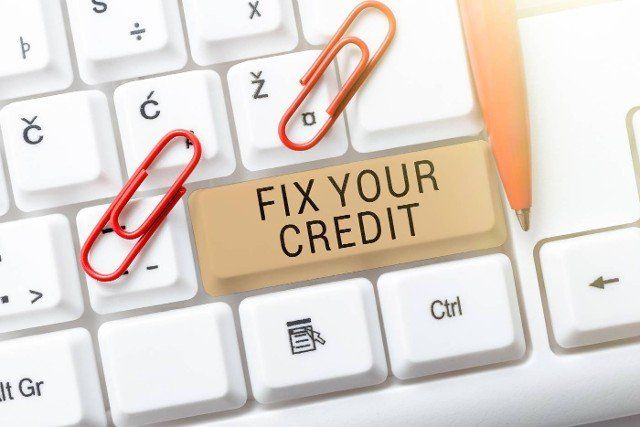 Text caption presenting Fix Your Credit,  Word Written on Keep balances low on credit cards and other credit -48555