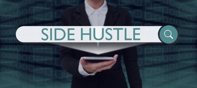 Writing displaying text Side Hustle,  Word for way make some extra cash that allows you flexibility to pursue Businessman in suit holding notepad symbolizing successful teamwork.