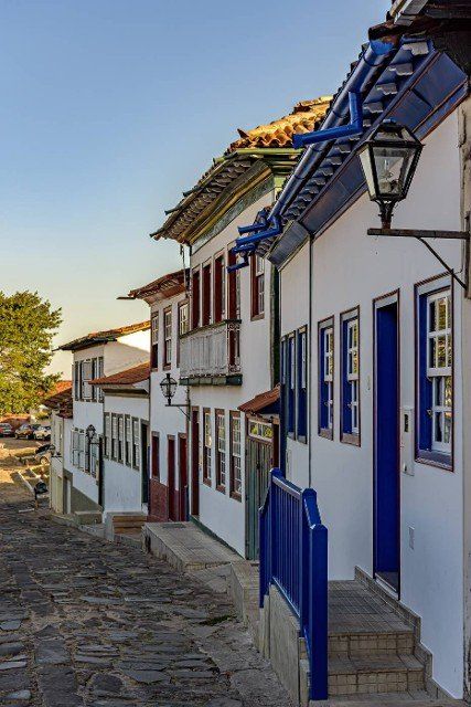 Detail of colonial style streets and houses in the old and historic city of Diamantina in Minas Gerais,  Brazil