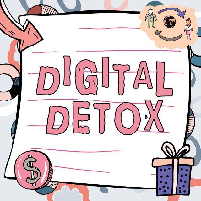 Hand writing sign Digital Detox,  Business concept Prohibiting the usage of electronic and digital devices