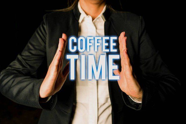 Conceptual display Coffee Time,  Business idea a chosen period when a cup of coffee is served and drunk