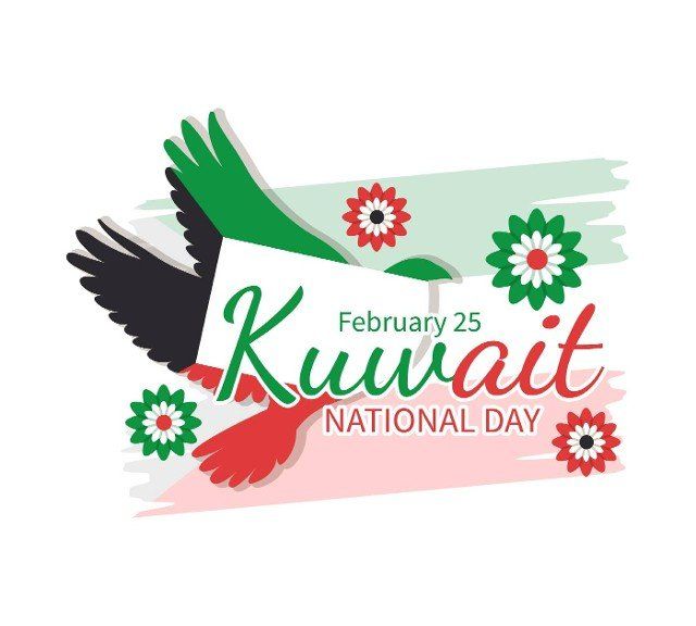 National Kuwait Day on February 25th with Waving Flag and Independence Celebration in Flat Cartoon Hand Drawn Templates Illustration