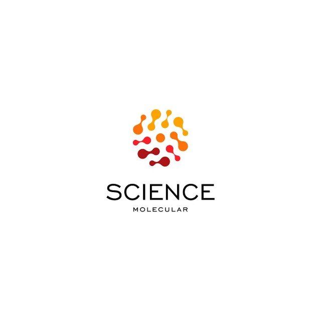 Science abstract red color halftone logo from related circles,  new technology vector symbol