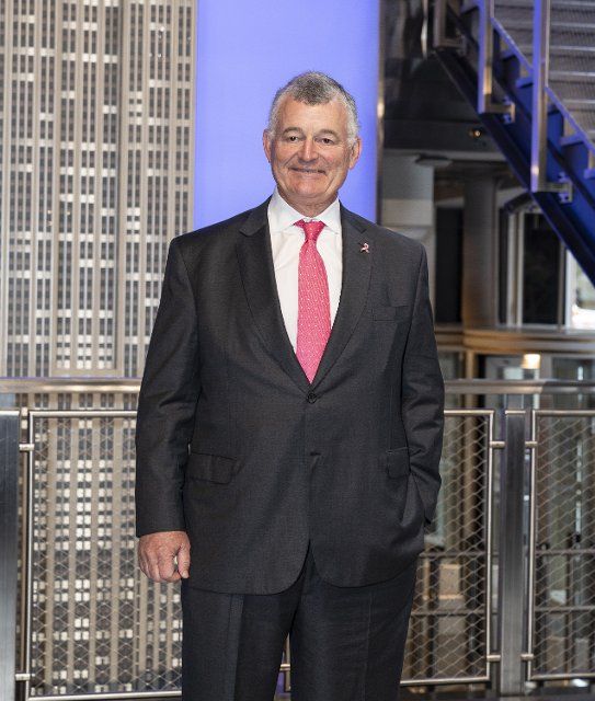 William Lauder poses during ceremony to light Empire State Building in pink on behalf of The Estee Lauder Companies Breast Cancer Campaign (Photo by Lev Radin\/Pacific Press