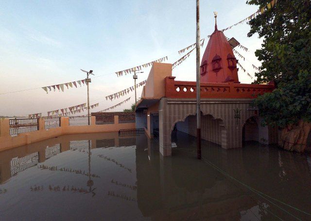 HYDERABAD, PAKISTAN, SEP 13: View of stagnant flood water at Shiv Temple Kotri after flash flood caused by heavy downpour of monsoon season, showing the negligence of concerned authority, in Hyderabad on Tuesday, September 13, 2022. (Sajjad Zaidi\/PPI Images