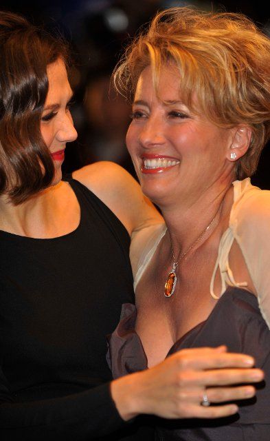 Emma Thompson and Maggie Gyllenhaal arriving for the World Premiere of \
