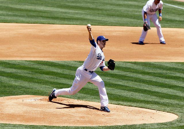 01 May 2011: Los Angeles Dodgers starting pitcher Jon Garland #21 during the regular season MLB game between the San Diego Padres and the Los Angeles Dodgers at Dodger Stadium in Los Angeles, CA.