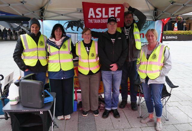 The ASLEF official picket line outside the station on another day of national strikes., Credit:Geoffrey Swaine \/ Avalon