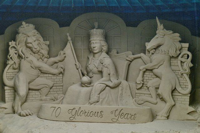 A tribute to Queen Elizabeth II 70 glorious years on the throne at sand world along the promenade., Credit:Geoffrey Swaine \/ Avalon