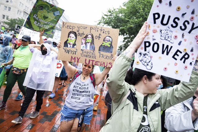 UNITED STATES - JULY 9: Demonstrators are seen in Lafayette Square during the Womenâs March to the White House to call on the Biden Administration to protect abortion rights on Saturday, July 9, 2022. (Tom Williams\/CQ Roll Call