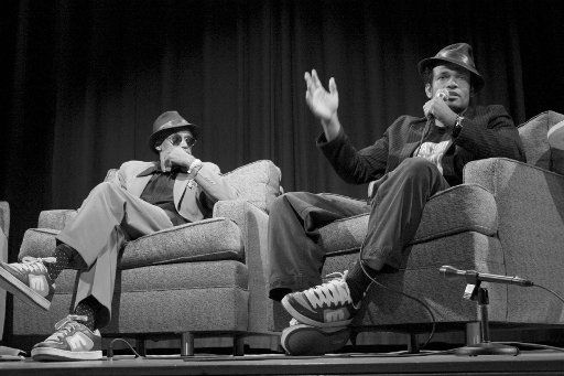 MARIO VAN PEEBLES and MELVIN VAN PEEBLES during the Q and A session at the BLACK ARTS FESTIVAL, debuting the Melvin and Mario Van Peebles film \