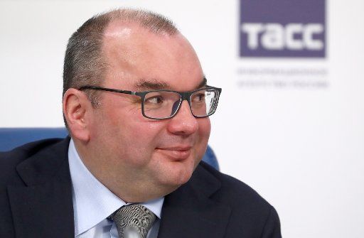 MOSCOW, RUSSIA - MARCH 11, 2021: TASS Director General Sergei Mikhailov during the winners announcement ceremony in the News Photo Awards. Overcoming COVID professional photo contest organized by TASS Russian News Agency. Anton Novoderezhkin\/TASS