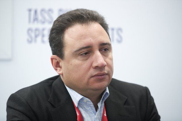 VLADIVOSTOK, RUSSIA â SEPTEMBER 2, 2021: Taras Demura, Chief Executive Officer at TUI Russia, gives an interview to the TASS News Agency during the 2021 Eastern Economic Forum at the Far Eastern Federal University (FEFU) on Russky Island in 