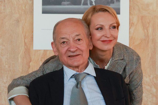 MOSCOW, RUSSIA â OCTOBER 11, 2021: Choreographer and ballet master Mikhail Lavrovsky (L) and ballet dancer Ilze Liepa attend the opening of a photo exhibition devoted to Bolshoi Ballet prima ballerina Galina Ulanova, at the State Kremlin Palace. 