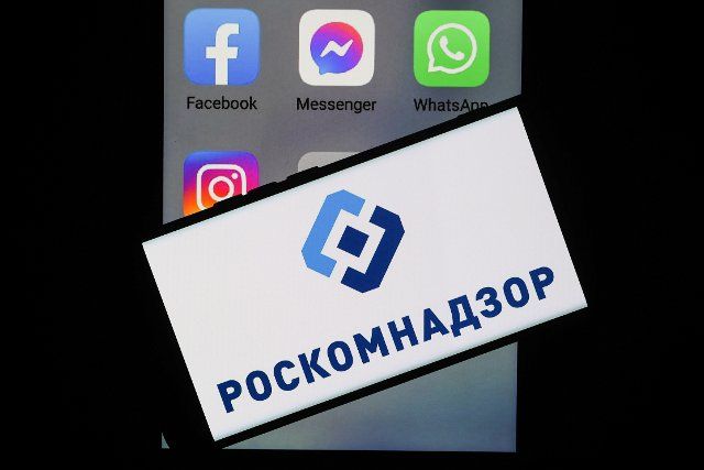 NOVOSIBIRSK, RUSSIA â MARCH 11, 2022: Pictured in this photo illustration are logos of Instagram, Facebook, Messenger, and WhatsApp apps and Roskomnadzor on a smartphone. The Russian Federal Service for Supervision of Communications, Information 