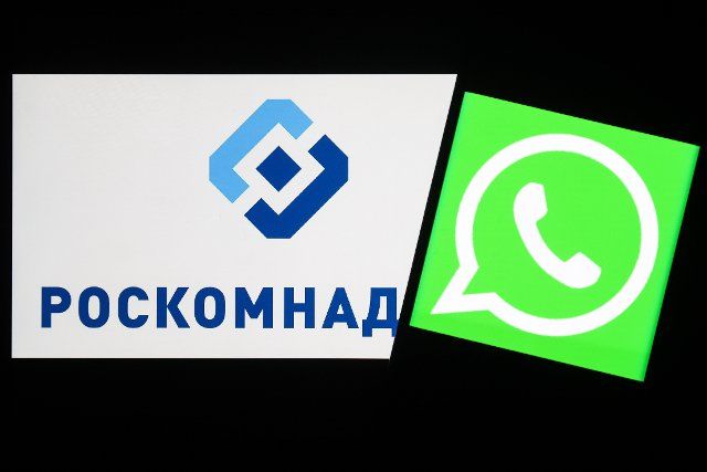 NOVOSIBIRSK, RUSSIA â MARCH 11, 2022: Pictured in this photo illustration are the logos of the WhatsApp messaging service and Meta. The Russian Federal Service for Supervision of Communications, Information Technology and Mass Media (Roskomnadzor) 