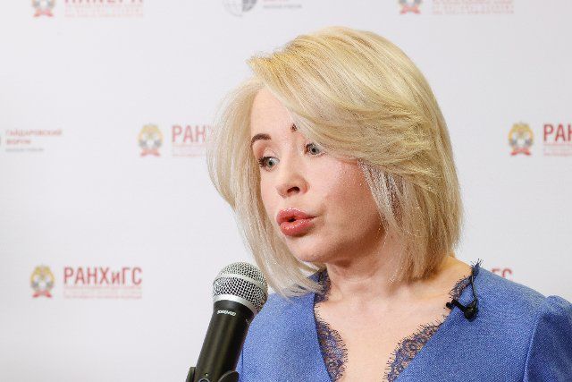 MOSCOW, RUSSIA â JANUARY 14, 2022: Svetlana Radionova, head of the Russian Federal Service for Supervision of Natural Resources (Rosprirodnadzor), gives a press briefing during the 2022 Gaidar Forum titled "Russia and the World: Priorities" at the 