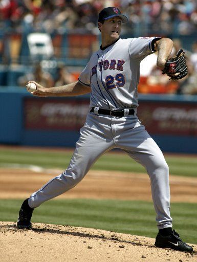New York Mets starting pitcher Steve Trachsel works against the Florida Marlins at Pro Player Stadium in Miami  Florida on May 30 2004.  (UPI Photo\/Michael Bush)