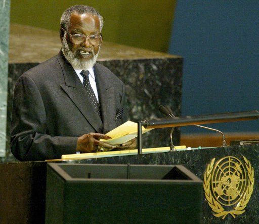 Sam Nujoma president of Namibia addresses the 59th session of the General Assembly at the United Nations on September 22 2004 in New York City.  (UPI Photo\/Monika Graff)