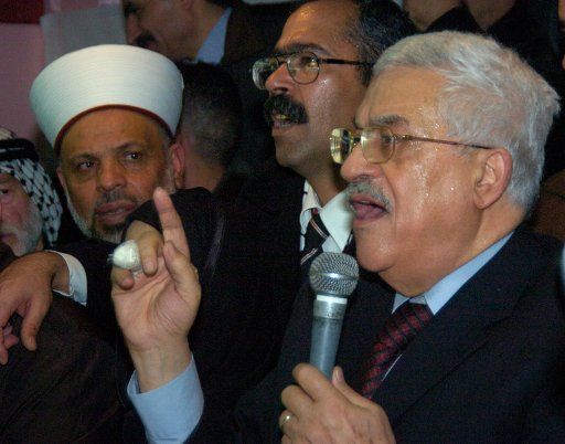 Mahmoud Abbas the front-runner in the upcoming Palestinian presidential election speaks at a campaign rally in Hebron West Bank January 5 2005. (UPI Photo\/Debbie Hill)