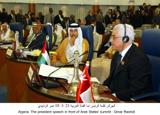 Palestinian President Mahmoud Abbas speaks to the the 17th Arab Summit in Algeria on March 23 2005. Abbas affirmed Palestinian leadership\