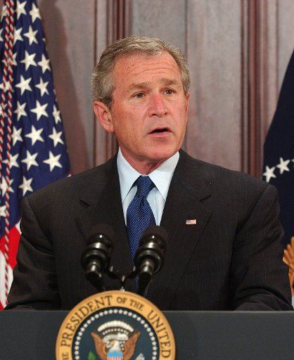 President George W. Bush makes remarks and signs the Bankruptcy Reform Bill in Washington D.C. on April 20 2005.   (UPI Photo\/ Ron Sachs \/ Pool)