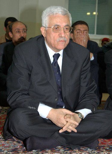 Palestinian Authority President Mahmoud Abbas is shown at Friday prayers at a mosque in Ramallah February 18 2005.  (UPI Photo\/Omar Rashidi)