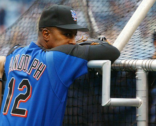 New York Mets manager Willie Randolph watches batting practice before the subway series between the New York Yankees and Mets at Yankee Stadium in New York on June 26 2005.    (UPI Photo\/John Angelillo)    