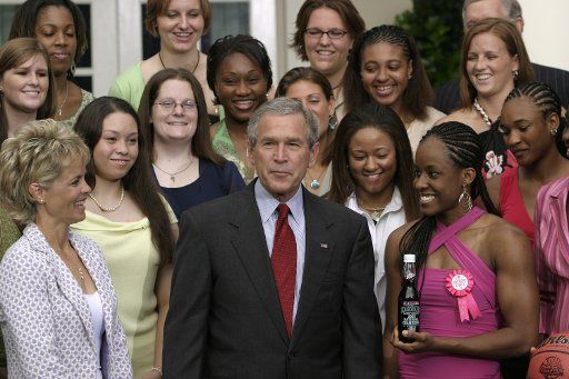 President George Bush congratulates the 2005 NCAA Women\