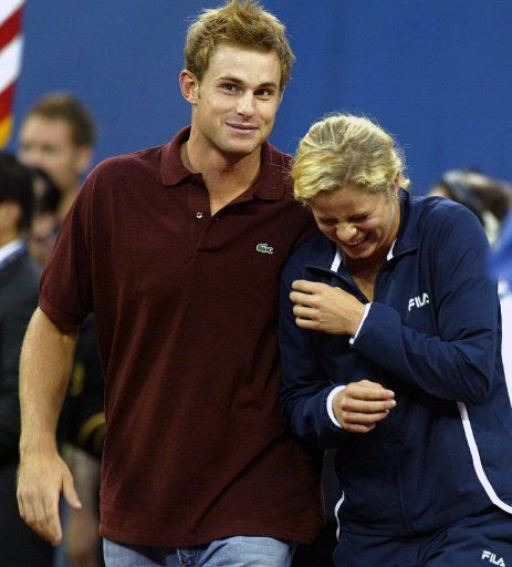 Andy Roddick and Kim Clihsters past US Open winners are introduced before being honored during the opening ceremony of the US Open at the National Tennis Center on August 29 2005. (UPI Photo\/Monika Graff)