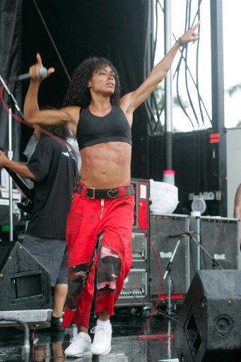 Jada Pinkett Smith of Wicked Wisdom performs in concert at the 2005 Ozzfest tour closing at the Sound Advice Amphitheatre  in West Palm Beach  Florida on September 4 2005.  (UPI Photo\/Michael Bush)