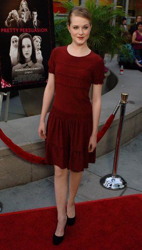 U.S. actress Evan Rachel Wood who stars in the dramatic comedy motion picture "Pretty Persuasion" arrives for the premiere of the film at the ArcLight Cinerama Dome in the Hollywood section of Los Angeles California August 9 2005.  (UPI Photo\/Jim...