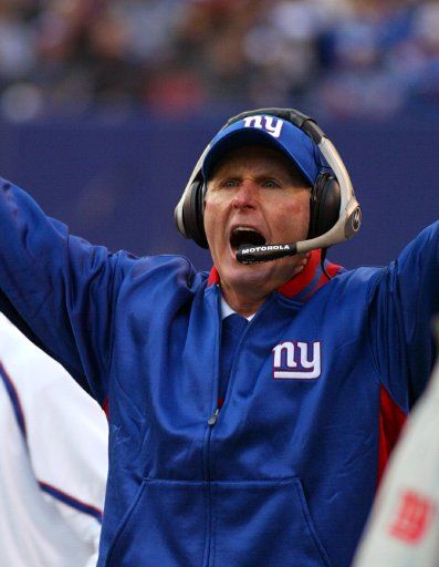 Giants head coach Tom Coughlin reacts on the sidelines. The New York Giants defeated the Denver Broncos 24-23 in week 7 at Giants Stadium in East Rutherford New Jersey on October 23 2005.    (UPI Photo\/John Angelillo)    