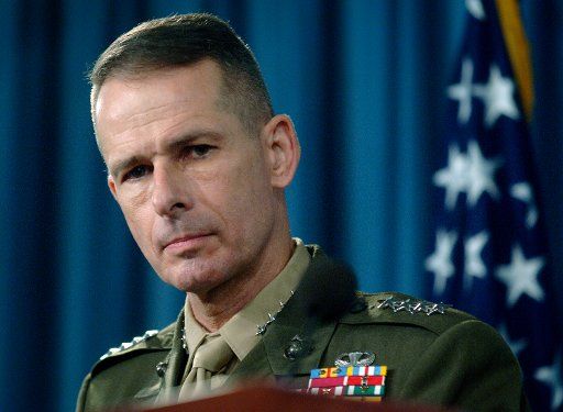 Chairman of the Joint Chiefs of Staff Peter Pace speaks at a Department of Defense news briefing at the Pentagon in Virginia on November 29 2005. Pace spoke on the Iraq war saying leaving with out setting up a proper Iraqi infrastructure is not a...